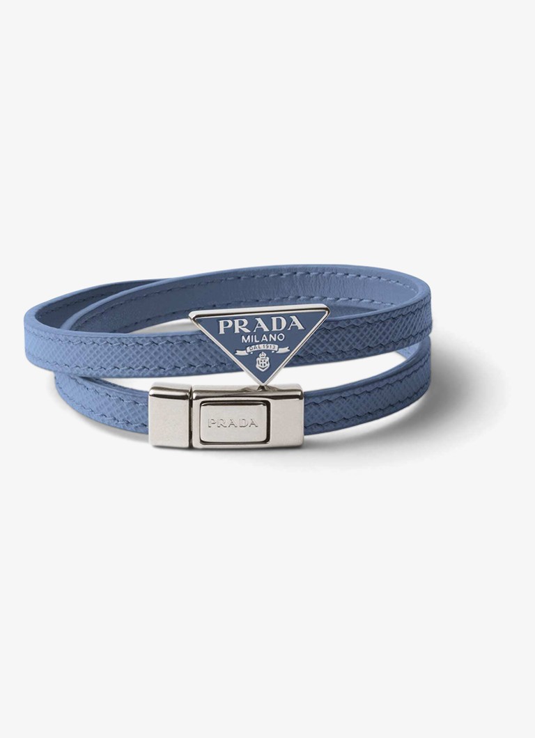 Prada Heren Armband van leer met logo in de kleur Blauw