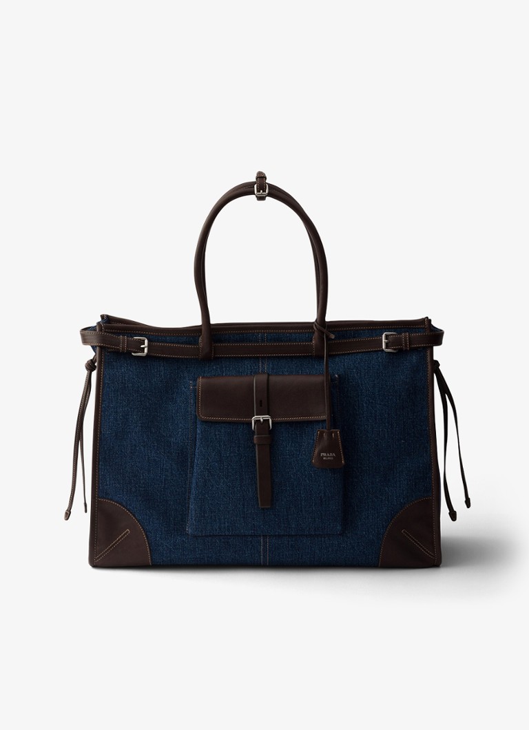 Prada Heren Bonnie schoudertas van denim met leren details in de kleur Indigo