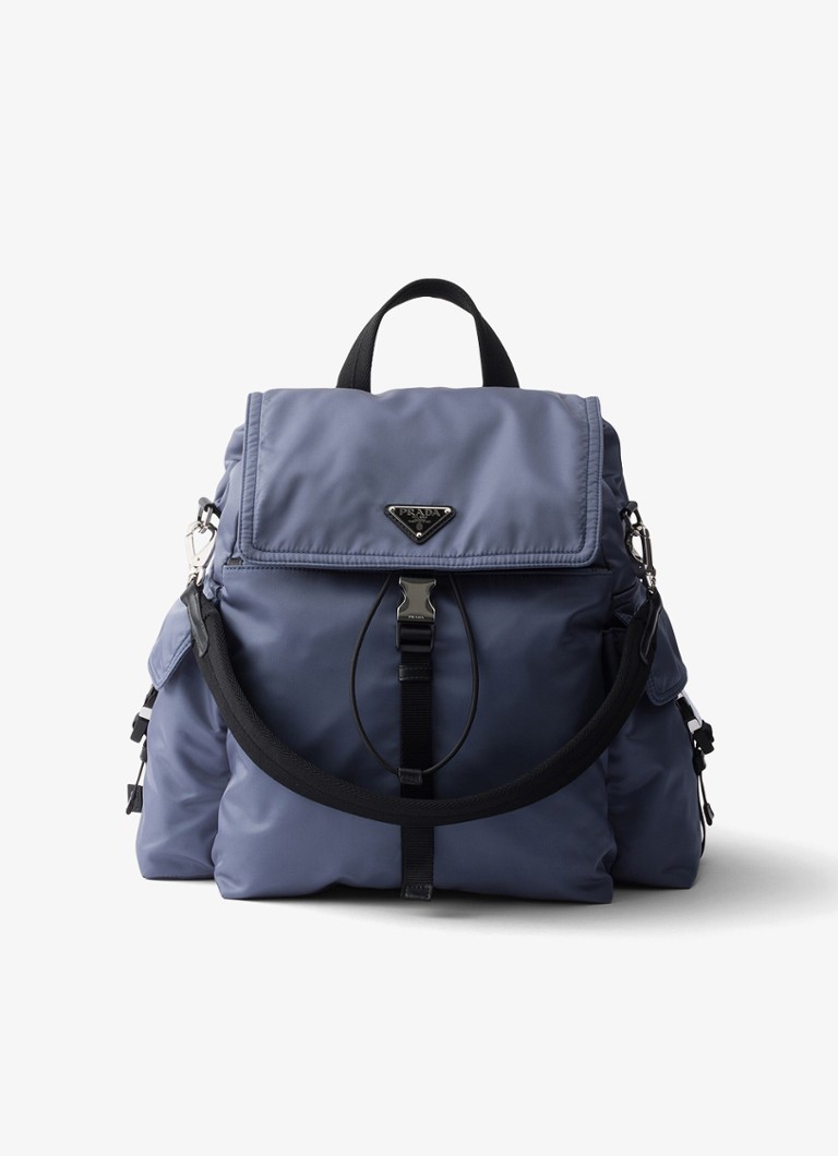 Prada Heren Explore Re-Nylon rugzak met leren details in de kleur Blauw