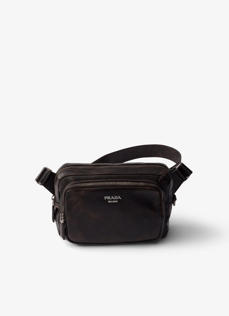 Prada Heren Schoudertas van lamsleer in de kleur Donkerbruin