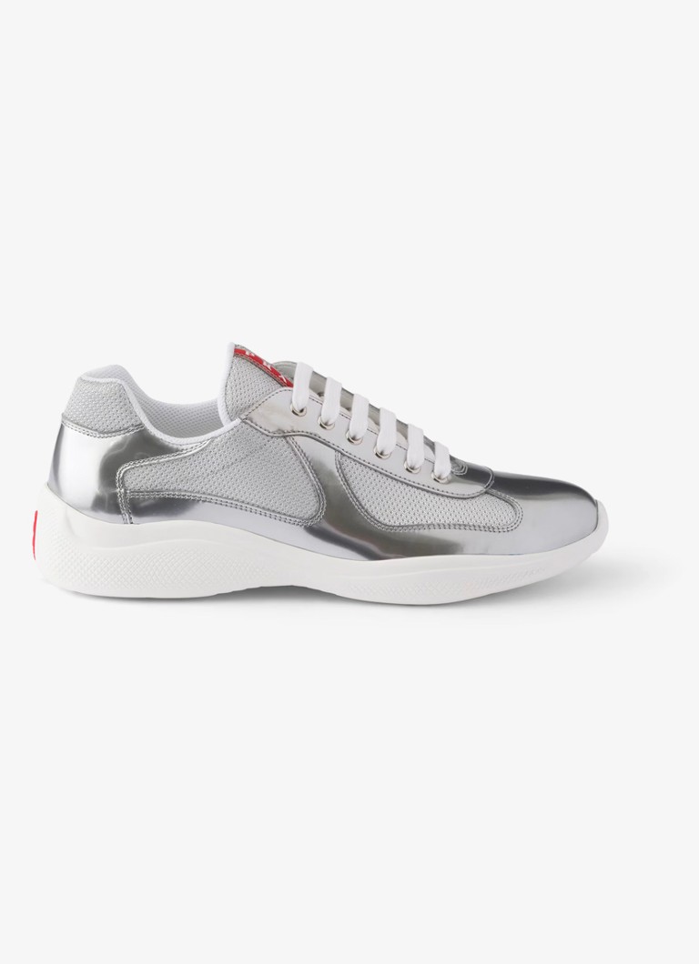 Prada Heren America's Cup sneaker van mesh met metallic finish in de kleur Zilver