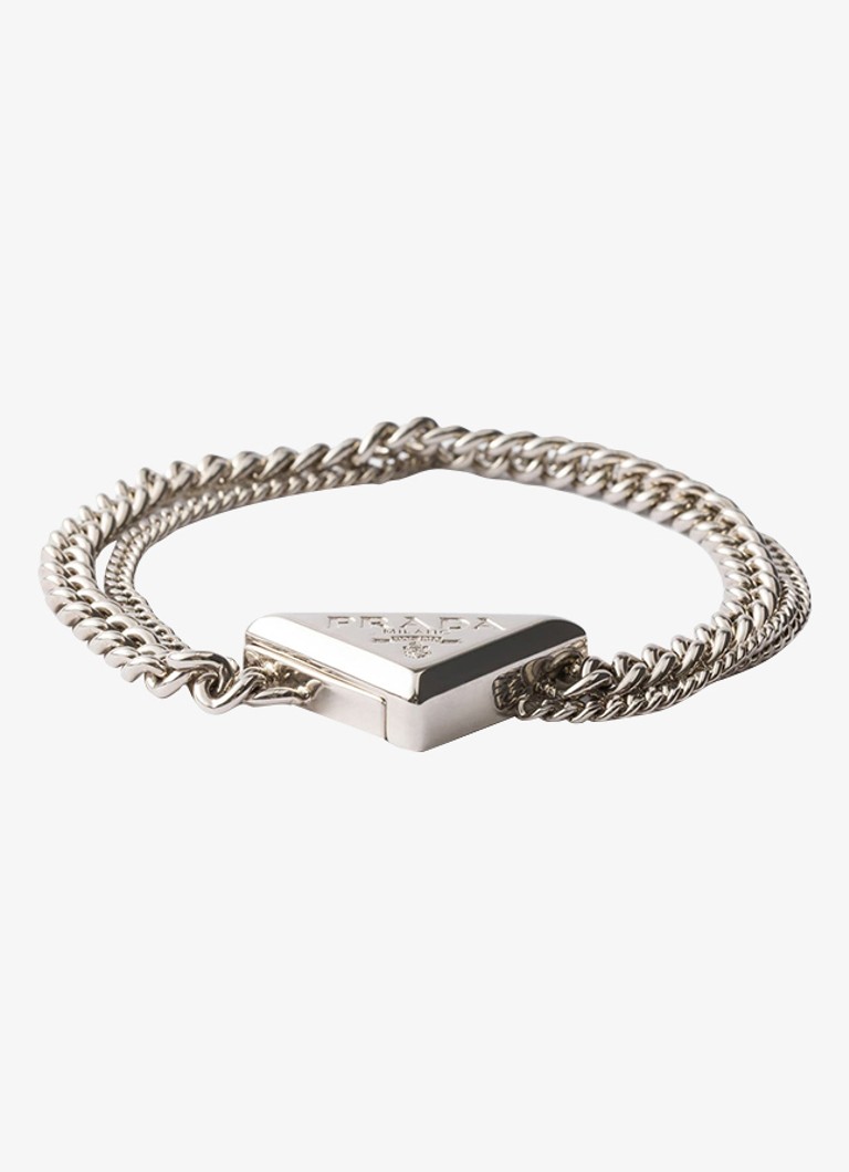Prada Heren Armband met logo in de kleur Zilver