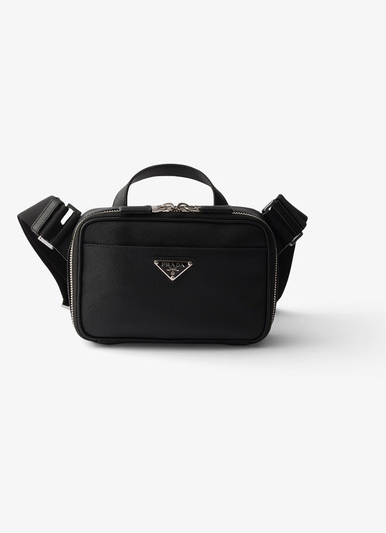Prada Heren Schoudertas van kalfsleer in de kleur Zwart