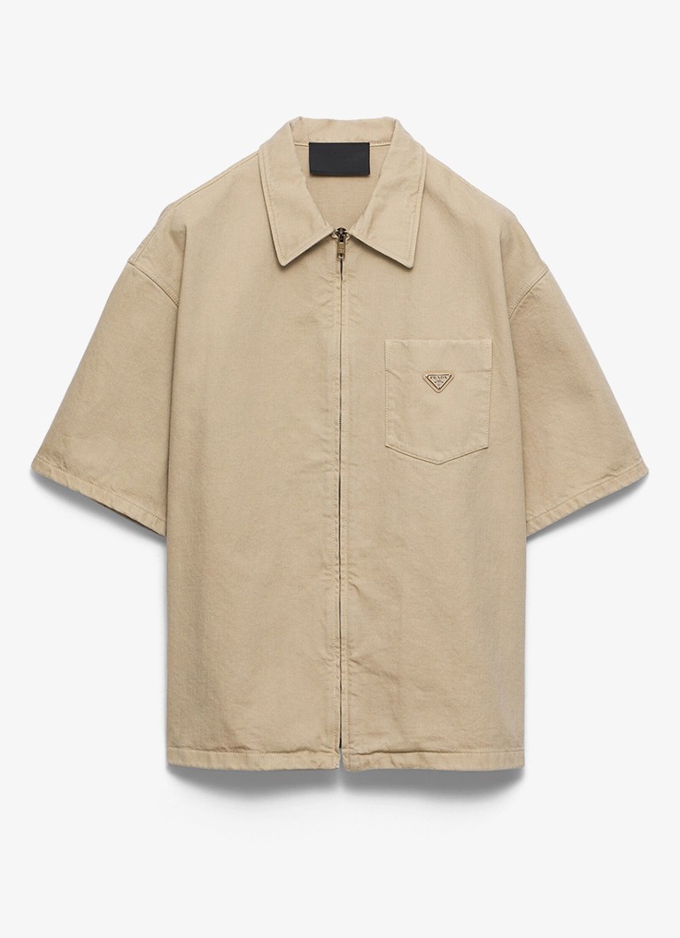 Prada Heren Oversized fit overshirt van denim met borstzak in de kleur Beige