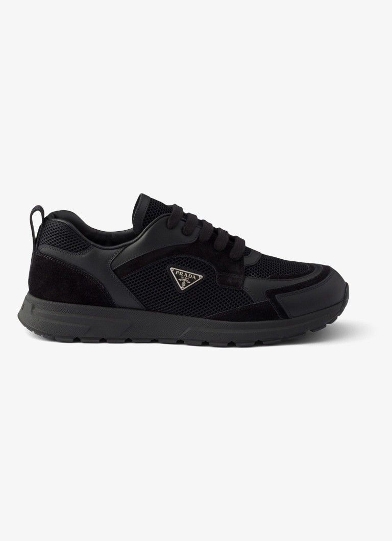 Prada Heren Prax sneaker van leer met mesh details in de kleur Zwart