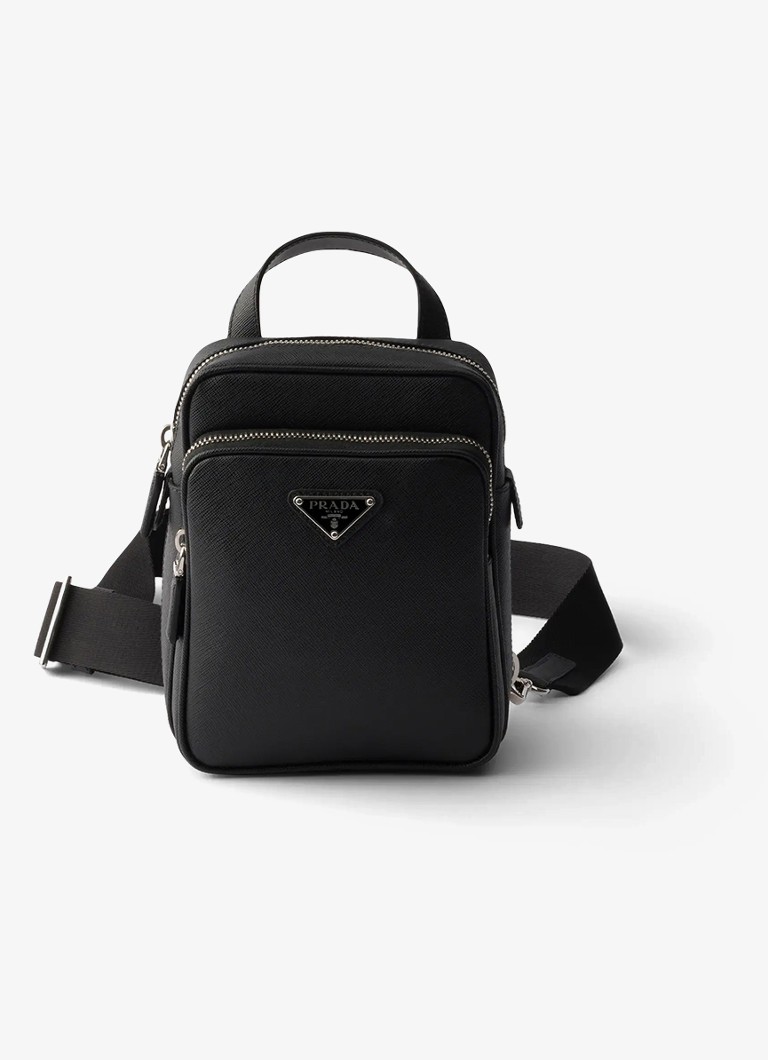 Prada Heren Mini schoudertas van kalfsleer in de kleur Zwart