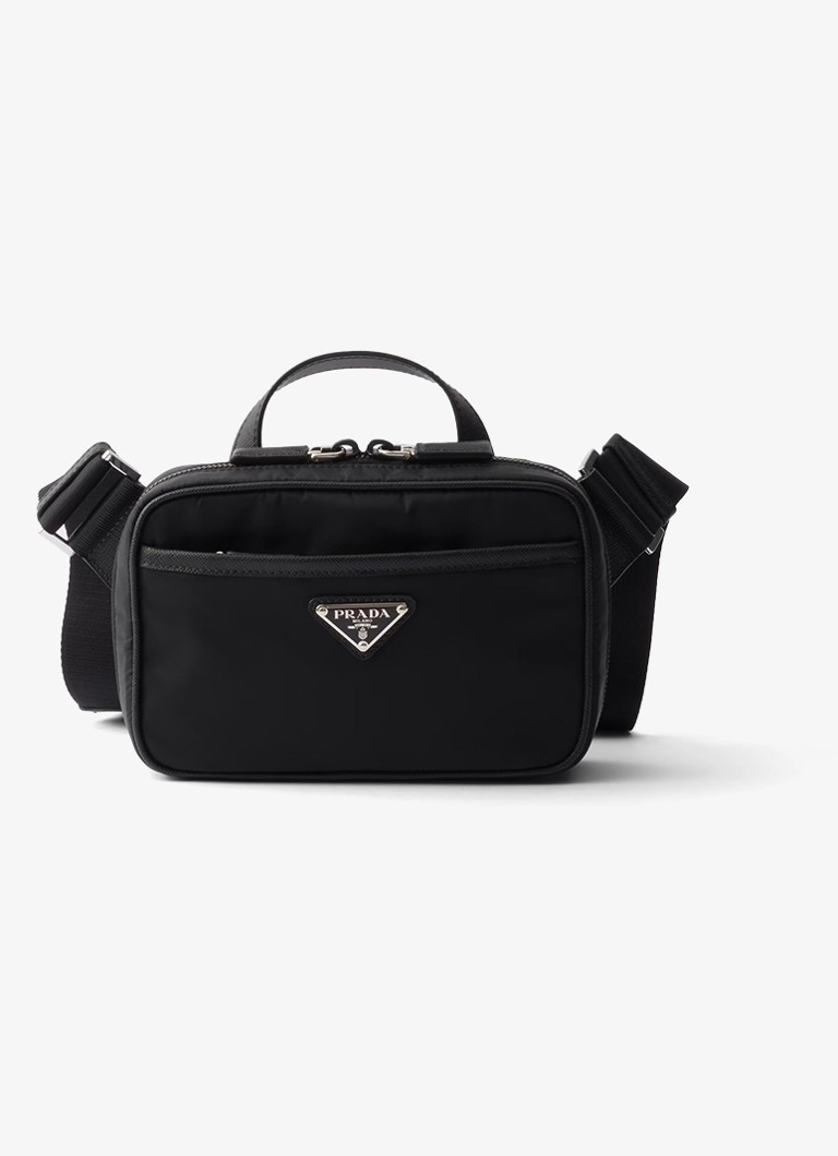 Prada Heren Re-Nylon schoudertas met leren details in de kleur Zwart