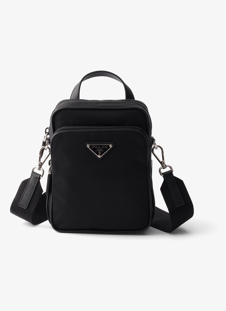 Prada Heren Re-Nylon schoudertas met leren details in de kleur Zwart