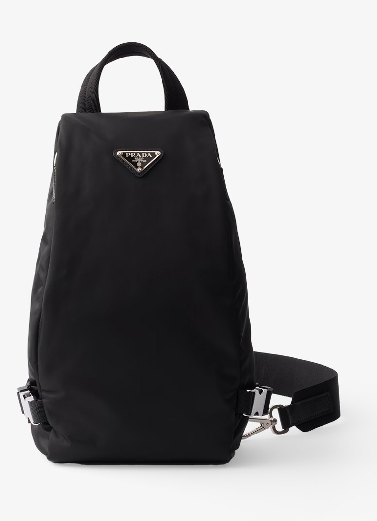 Prada Heren Re-Nylon schoudertas met leren details in de kleur Zwart