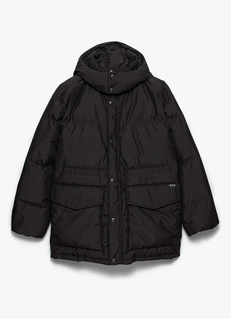 Prada Heren Gewatteerde parka met donsvulling en klepzakken in de kleur Zwart
