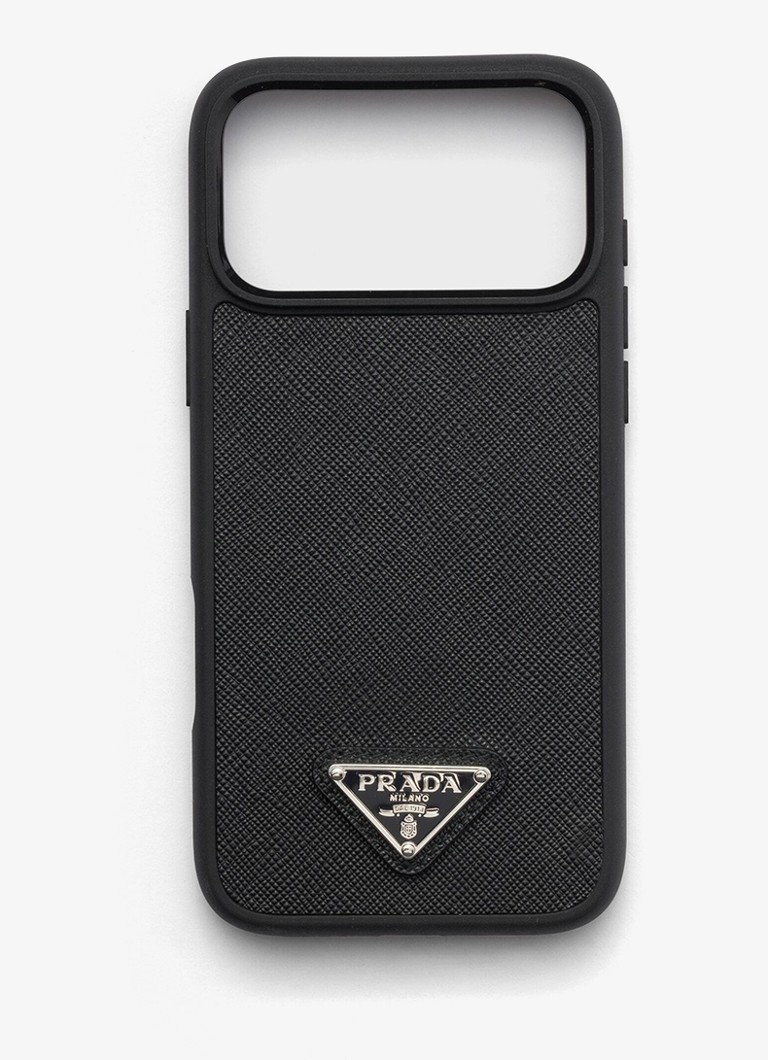 Prada Heren Telefoonhoesje van leer voor iPhone 17 Pro Max in de kleur Black