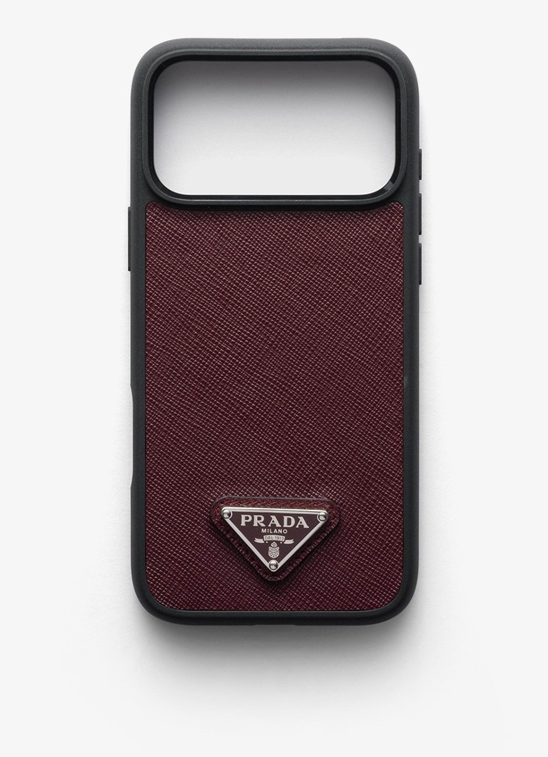 Prada Heren Telefoonhoesje van leer voor iPhone 17 Pro Max in de kleur Bordeauxrood