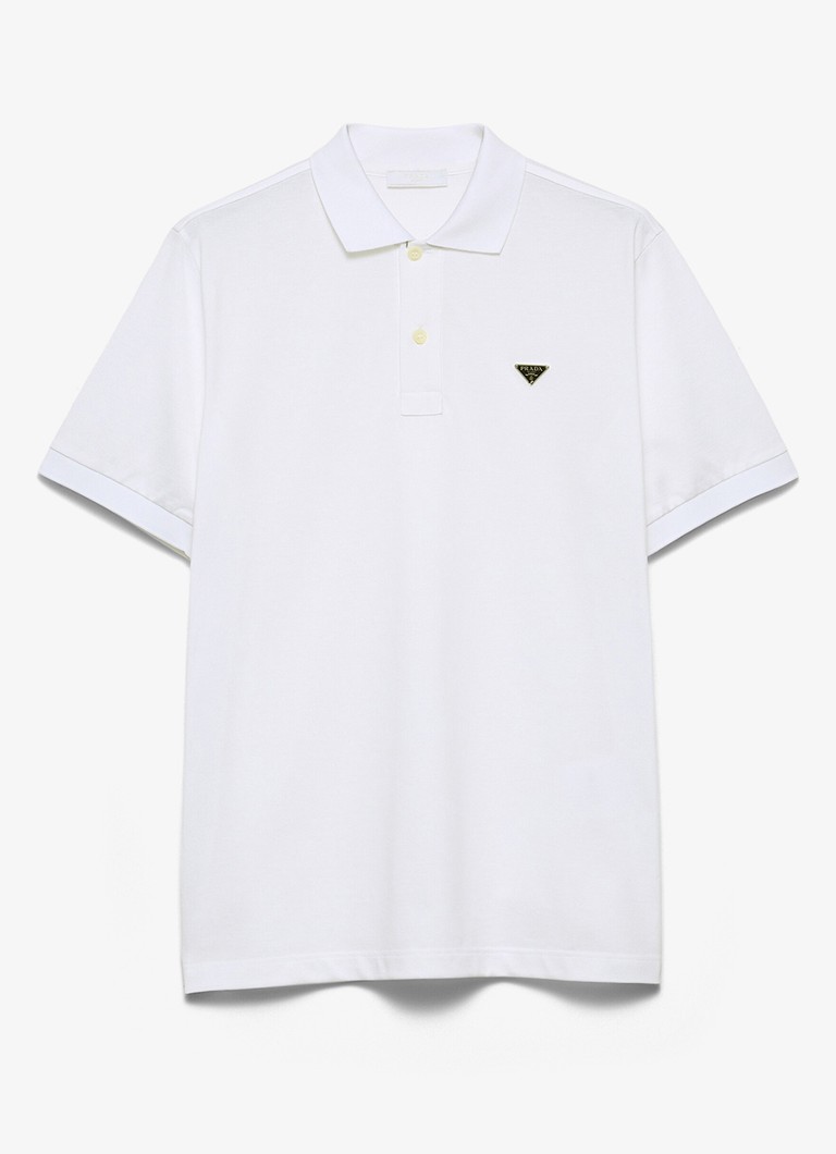 Prada Heren Slim fit polo van piqué katoen met logo in de kleur Wit