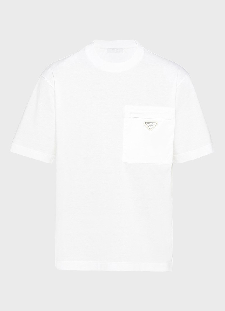 Prada Heren Re-Nylon T-shirt met borstzak en logo in de kleur Wit