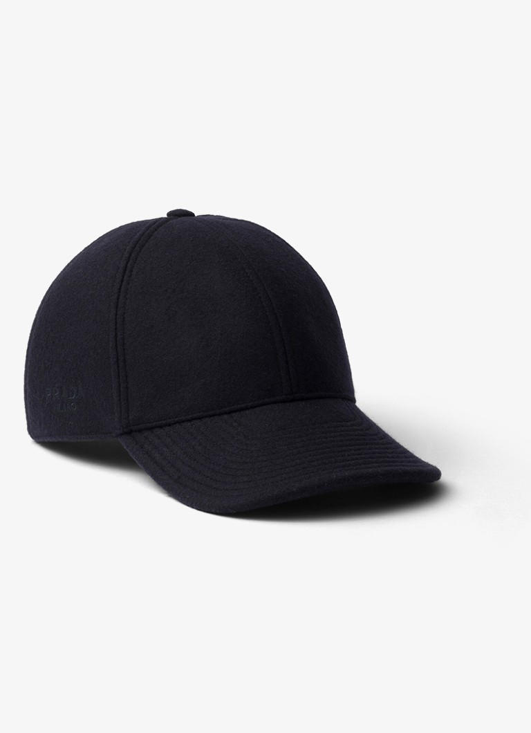 Prada Heren Baseball pet van kasjmier met logoborduring in de kleur Donkerblauw