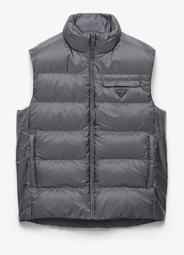 Prada Heren Re-Nylon gewatteerde bodywarmer met donsvulling in de kleur Grijs