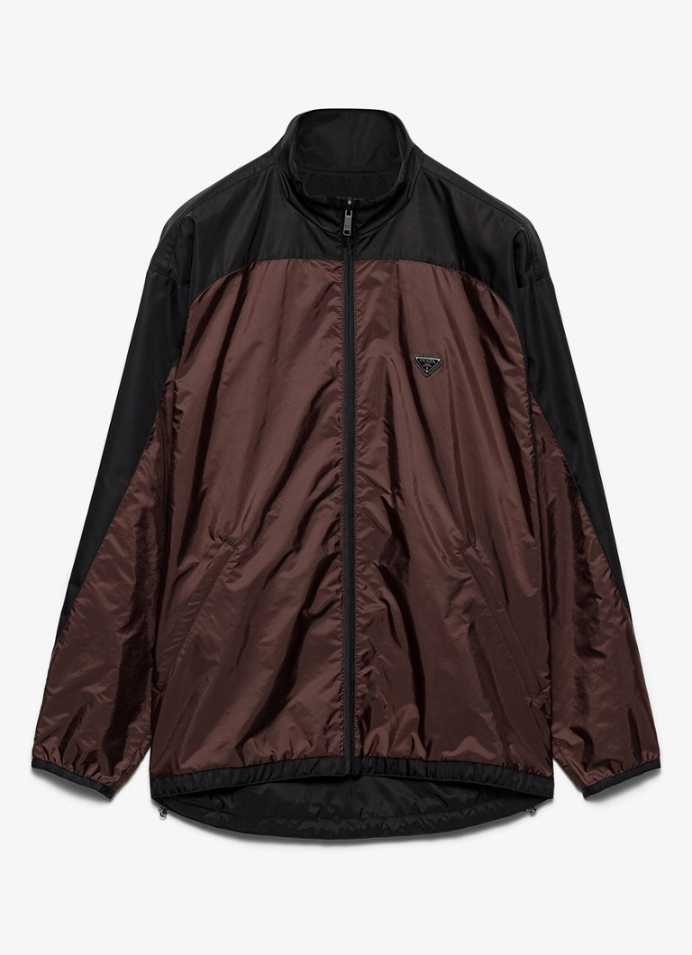 Prada Heren Re-Nylon reversible jack met logo in de kleur Bruin