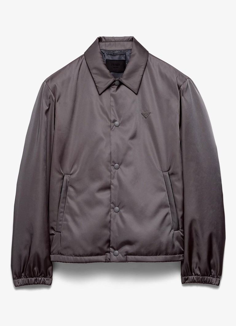 Prada Heren Re-Nylon gewatteerd jack met ritszakken in de kleur Grijs