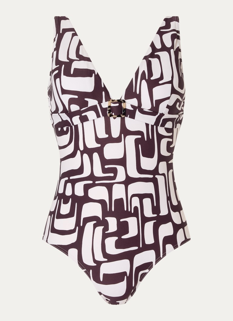 Cyell Dames Voorgevormde badpak met print in de kleur Donkerbruin, maat: D38