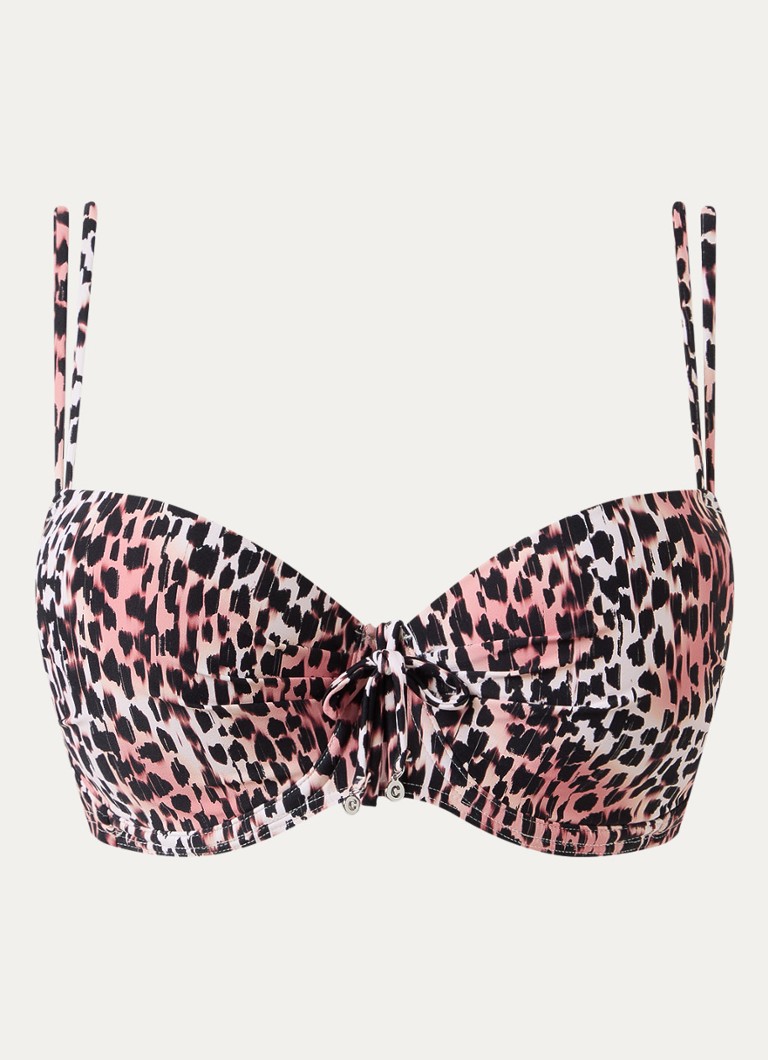 Cyell Dames Balconette bikinitop met panterprint in de kleur Koraal, maat: E44
