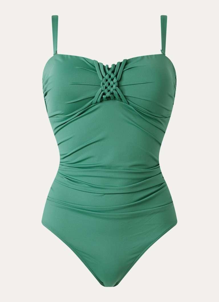 Cyell Dames Bandeau badpak met knoopdetail in de kleur Groen, maat: B40