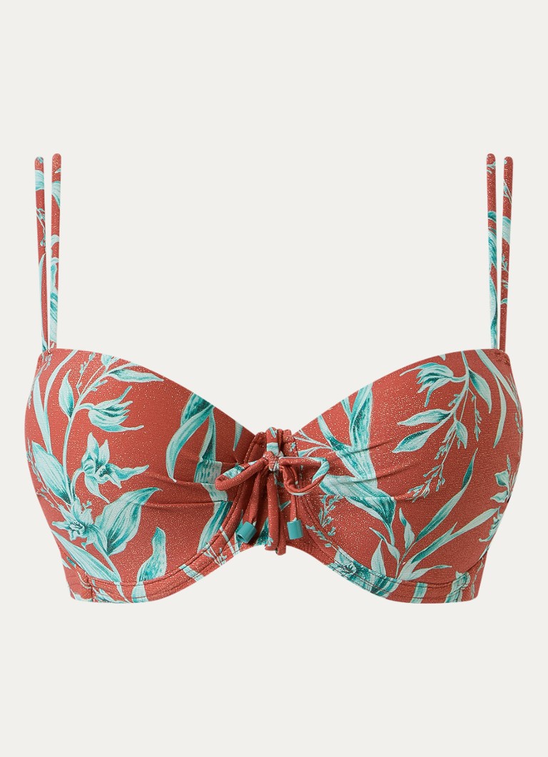 Cyell Dames Voorgevormde balconette bikinitop met luruex in de kleur Roestbruin, maat: E44
