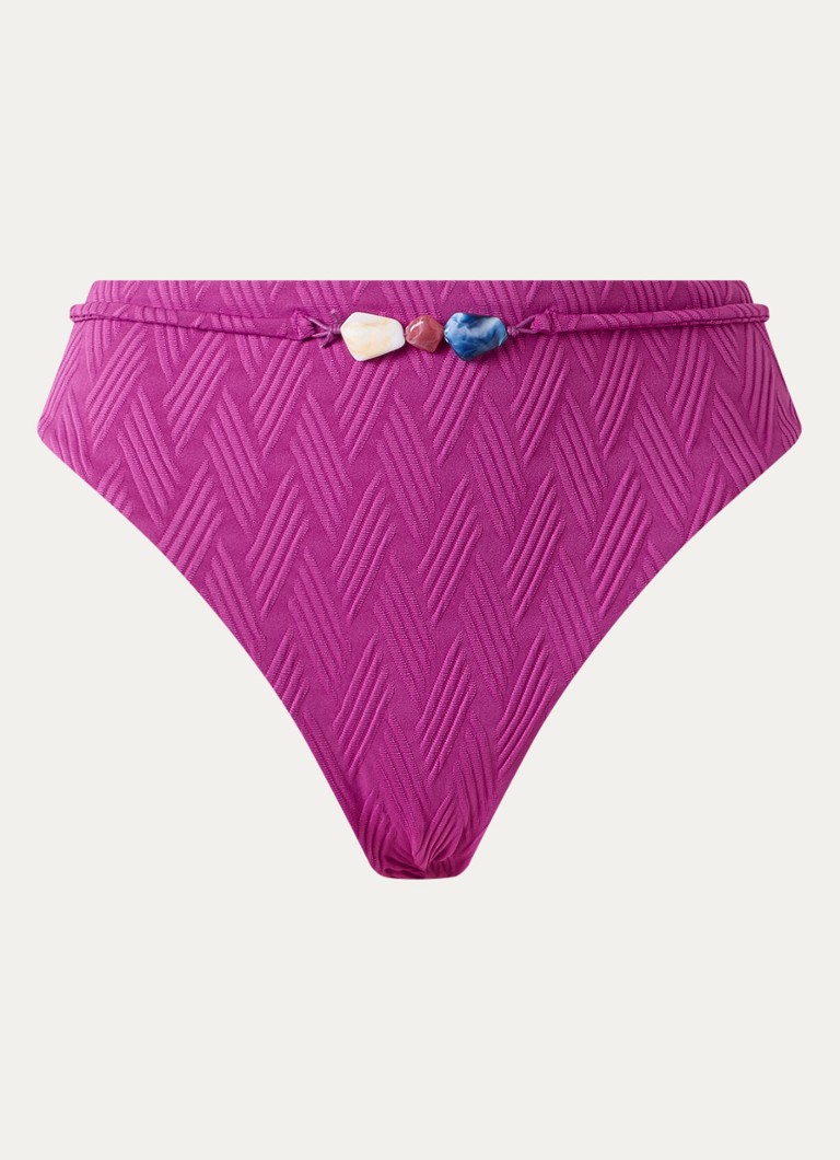 Cyell Dames High waisted bikinislip met kralendecoratie in de kleur Violet, maat: 40