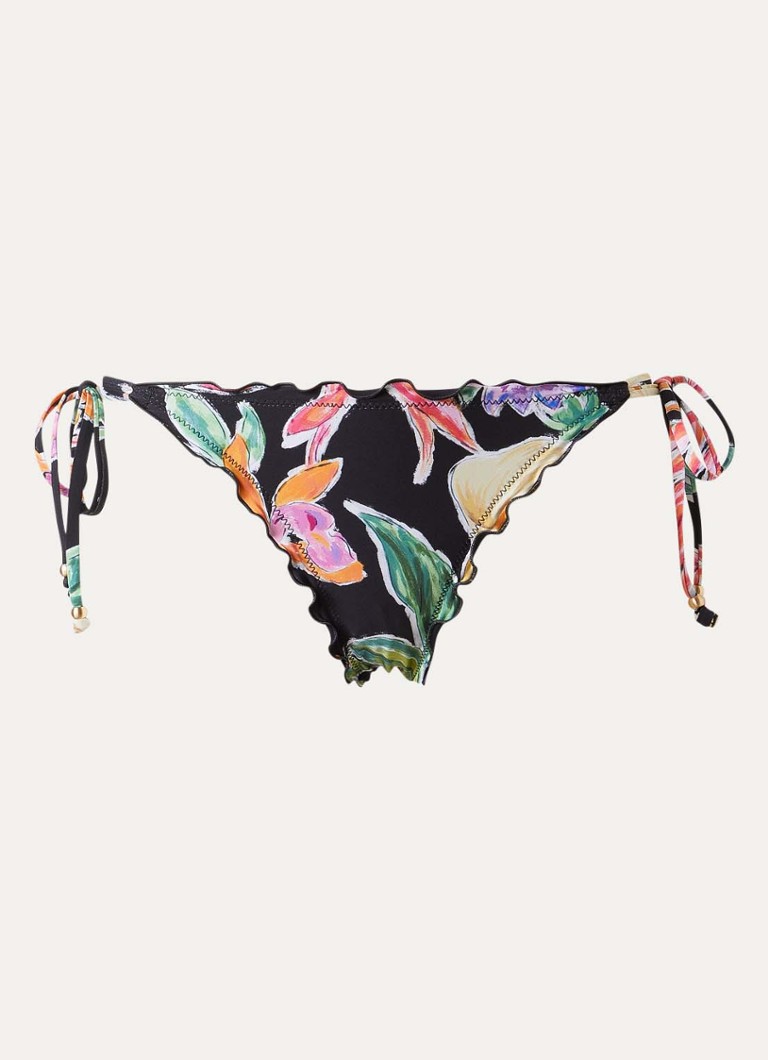 Seafolly Dames Brazilian bikinislip met bloemenprint in de kleur Zwart, maat: 42