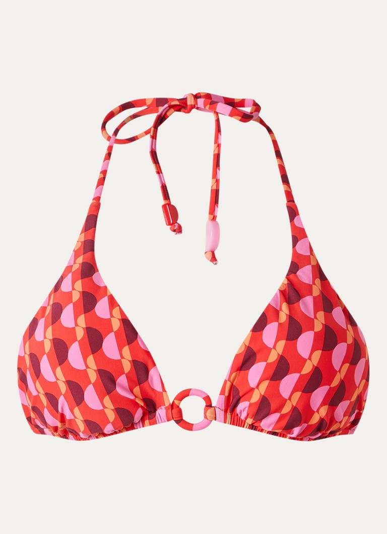 Seafolly Dames Reversible triangel bikinitop met print in de kleur Koraalroze, maat: 38