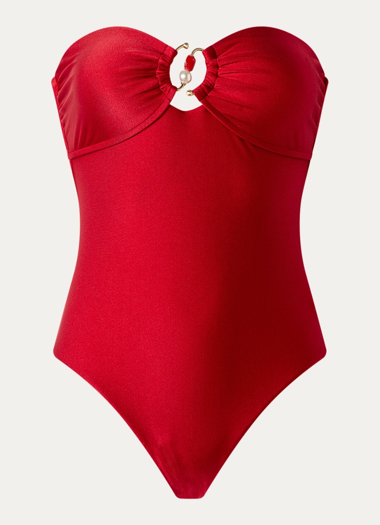 Seafolly Dames Palermo voorgevormd bandeau badpak met uitneembare vulling in de kleur Rood, maat: 40