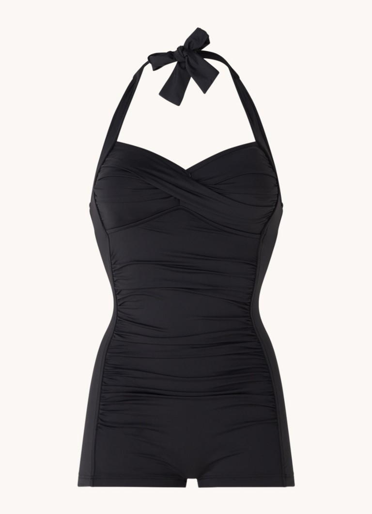 Seafolly Dames Boyleg voorgevormd badpak met plooidetail in de kleur Zwart, maat: 44