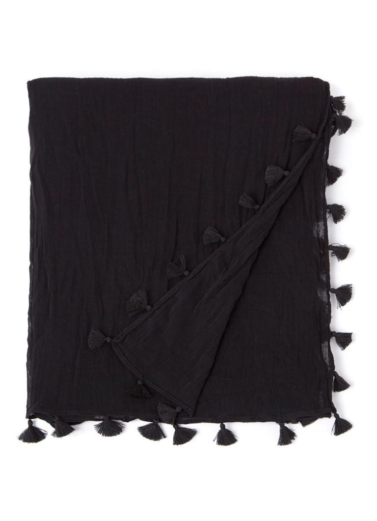 Seafolly Dames Pareo van katoen met kwastjes in de kleur Zwart, maat: 1size
