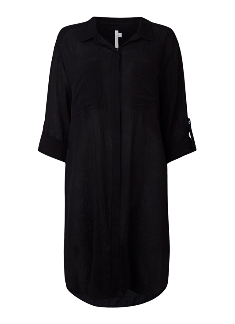 Seafolly Dames Crinkle strandtuniek met verstelbare mouw in de kleur Zwart, maat: M