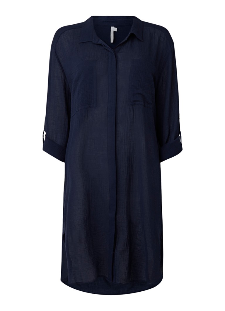 Seafolly Dames Crinkle strandtuniek met verstelbare mouw in de kleur Donkerblauw, maat: M