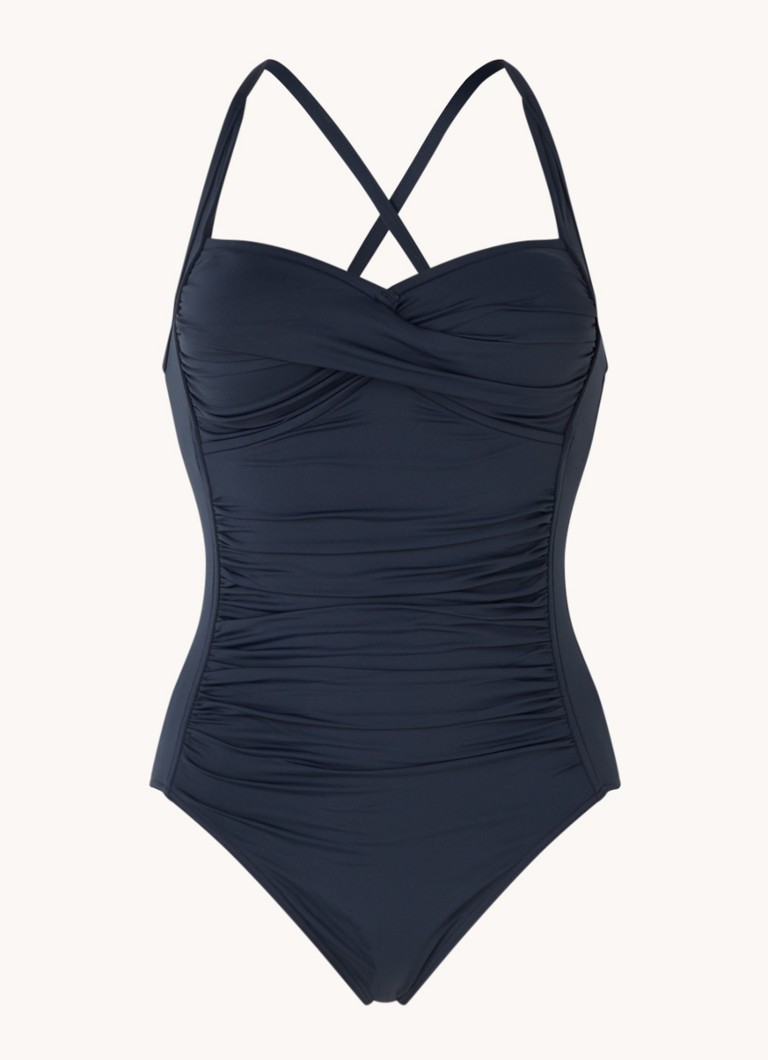 Seafolly Dames Twist voorgevormd badpak met plooidetail in de kleur Donkerblauw, maat: 38