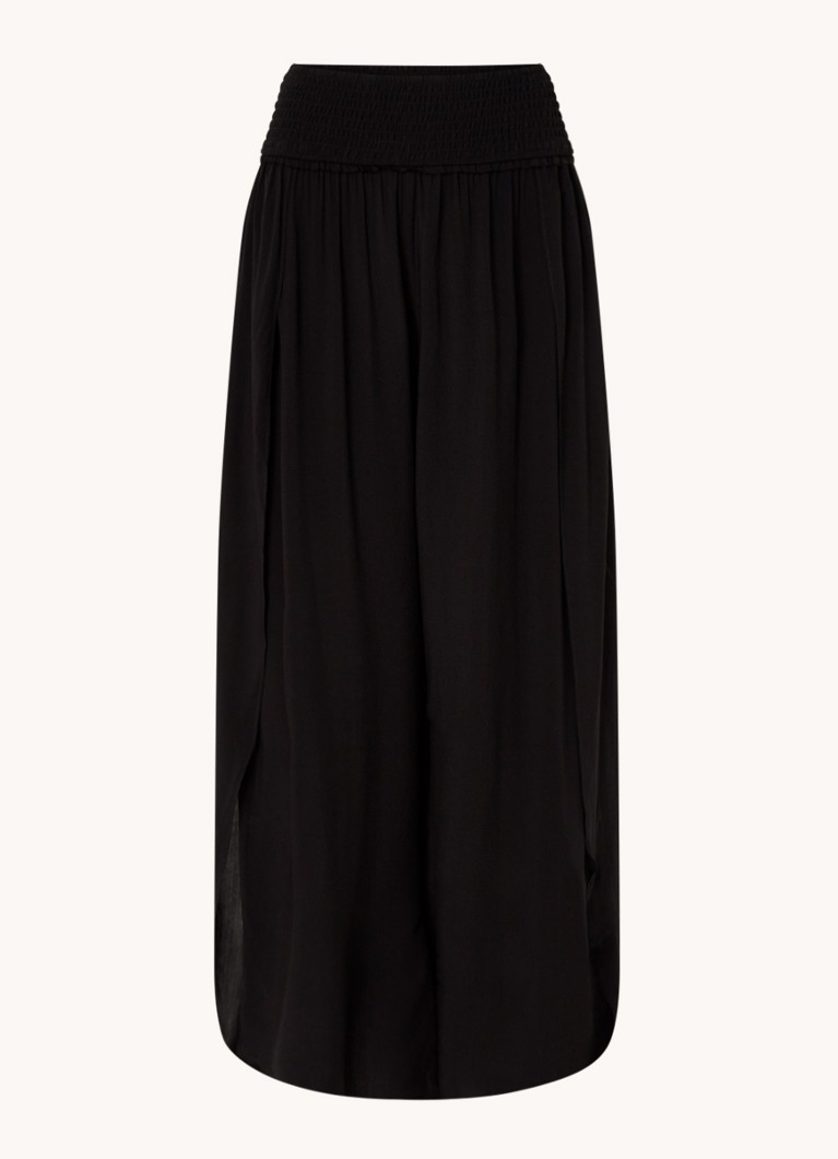 Seafolly Dames Palazzo strandbroek met smockwerk in de kleur Zwart, maat: L