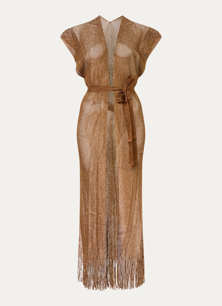Luli Fama Dames Kaftan met ceintuur en lurex in de kleur Goud, maat: ONE SIZE