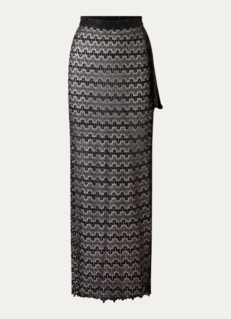 Luli Fama Dames Midnight Currents strandrok met lurex en opengewerkt dessin in de kleur Zwart, maat: M/L