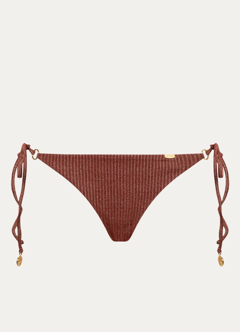 Luli Fama Dames Ring brazilian bikinislip met streepprint en lurex in de kleur Bruin, maat: L
