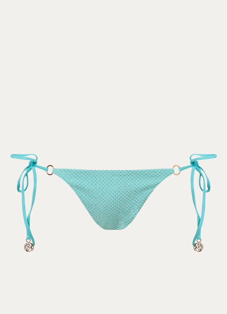 Luli Fama Dames Ring bikinislip met print en lurex in de kleur Aquablauw, maat: S