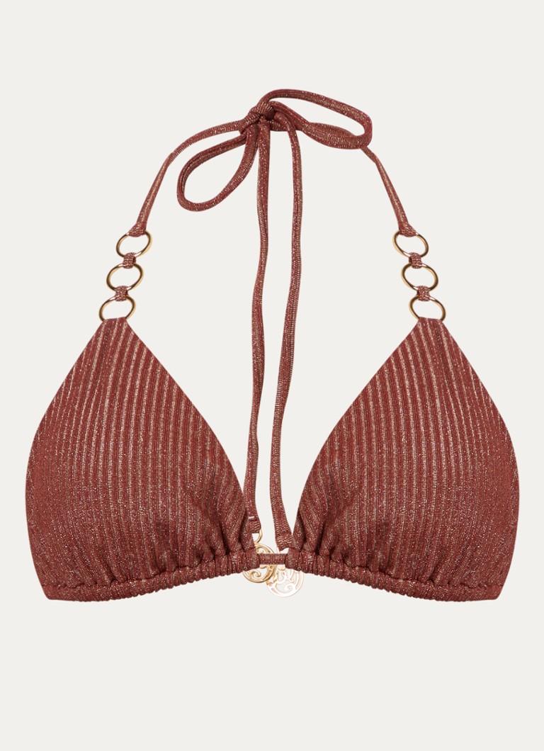 Luli Fama Dames Ring Strap bikinitop met lurex in de kleur Roodbruin, maat: L