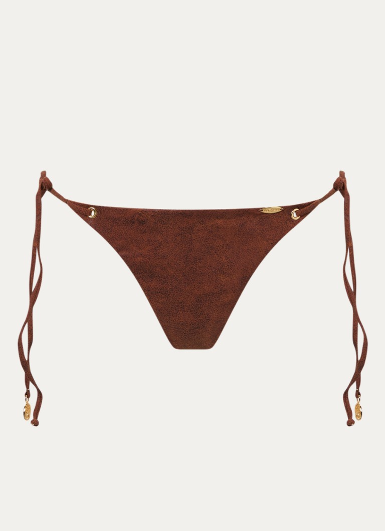 Luli Fama Dames Brazilian bikinislip met print en plooidetail in de kleur Bruin, maat: S