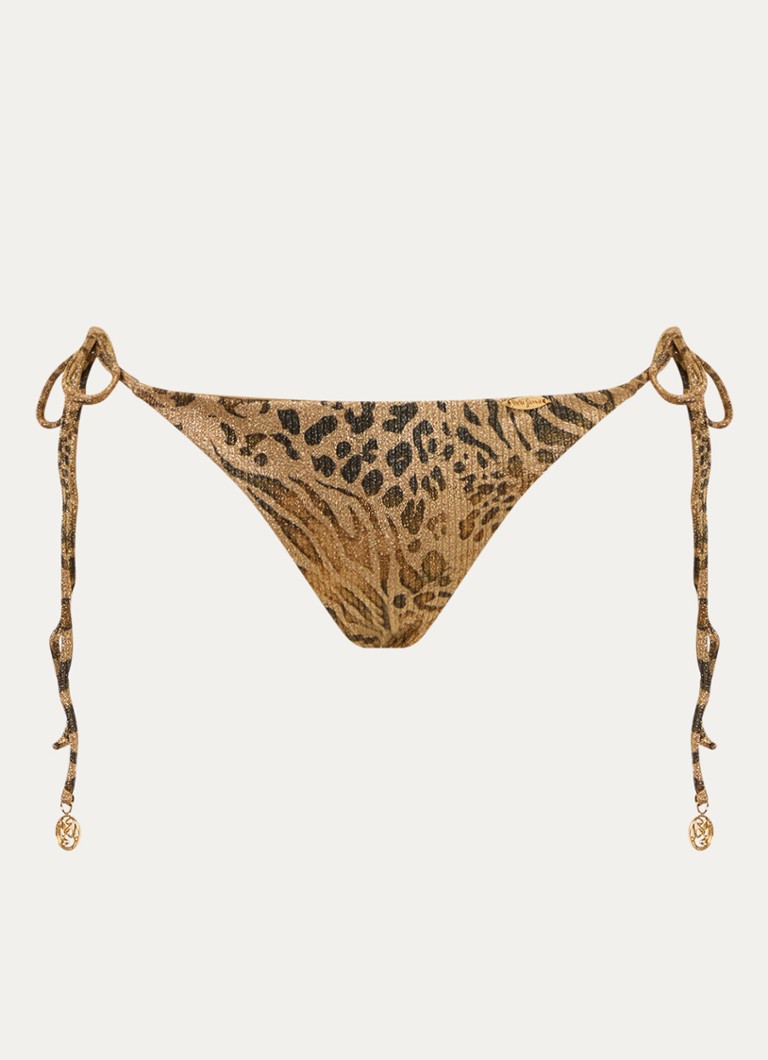 Luli Fama Dames Brazilian bikinislip met print en lurex in de kleur Goud, maat: S