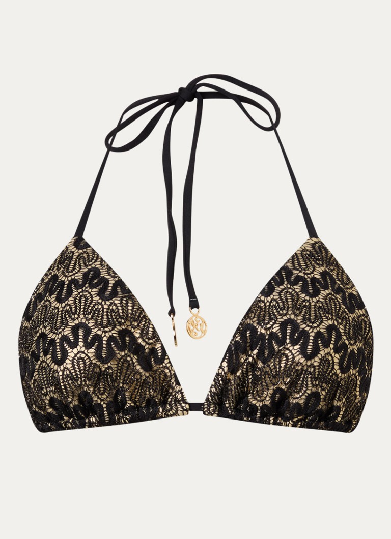 Luli Fama Dames Triangel bikinitop met overlay van kant in de kleur Goud, maat: S