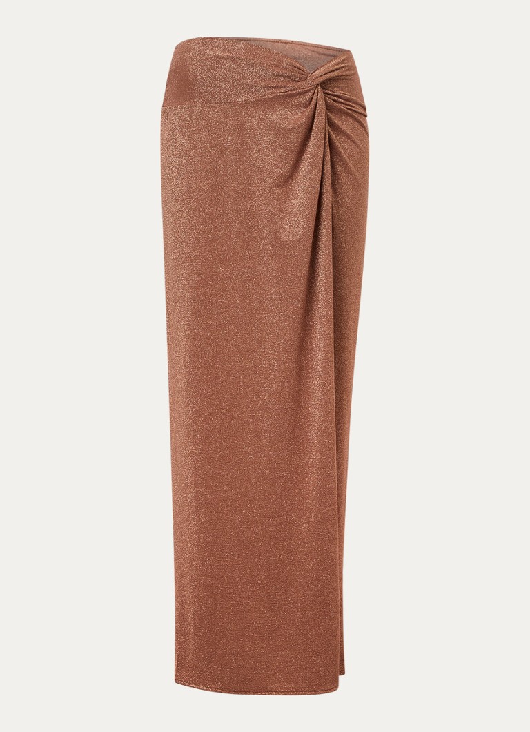 Luli Fama Dames Maxi strandrok met plooidetail en lurex in de kleur Bruin, maat: L