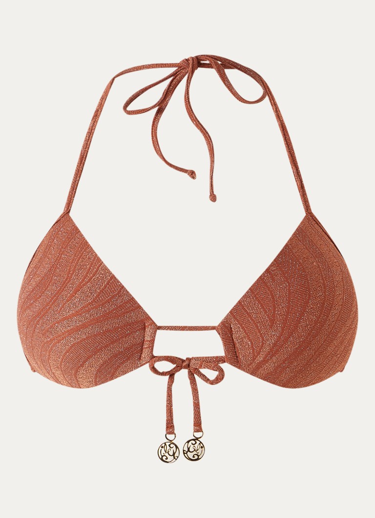 Luli Fama Dames Molded voorgevormde triangel bikinitop met lurex in de kleur Steenrood, maat: S