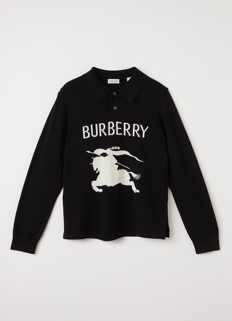 Burberry Jongens Polo met logoborduring in de kleur Zwart, maat: 128