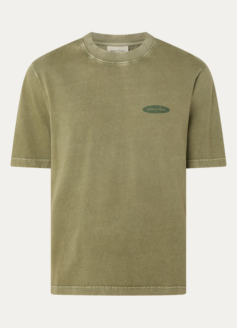 Bram's Fruit Heren F*ck Off T-shirt met logo- en backprint in de kleur Olijfgroen, maat: S