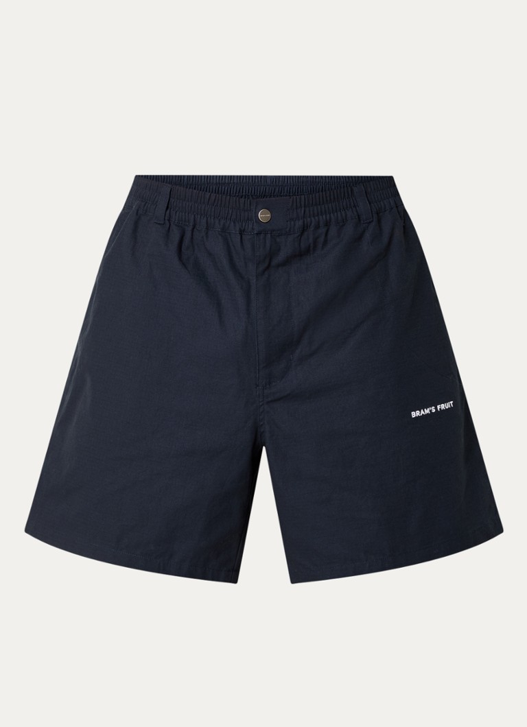 Bram's Fruit Heren Ribstop straight fit korte broek met steekzakken en logo in de kleur Donkerblauw, maat: S