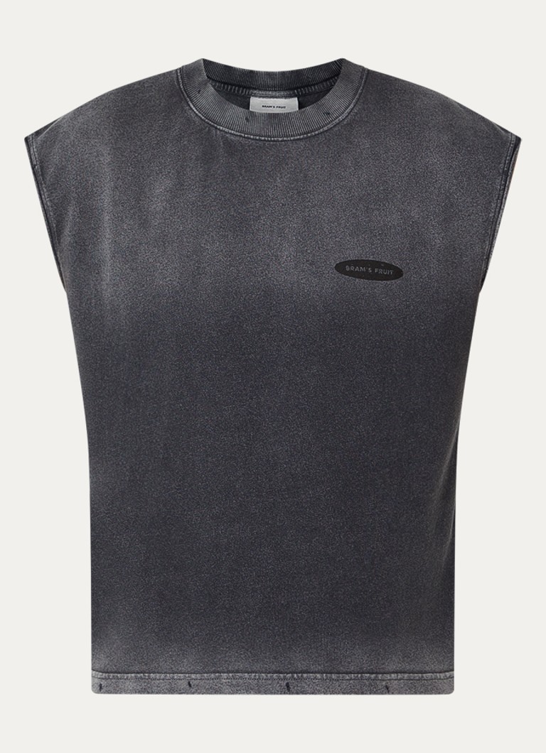 Bram's Fruit Heren Disstressed tanktop met logo- en backprint in de kleur Antraciet, maat: XL